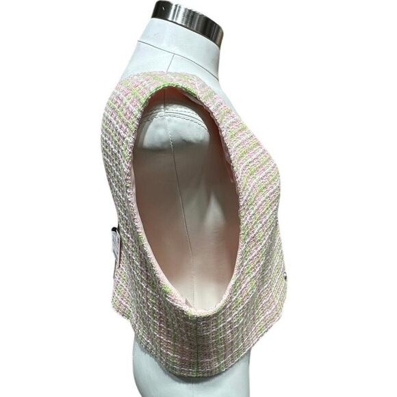 ZARA Pink & Green Tweed Cropped Vest - Vintage-Inspired Button Front Top - Picture 8 of 9